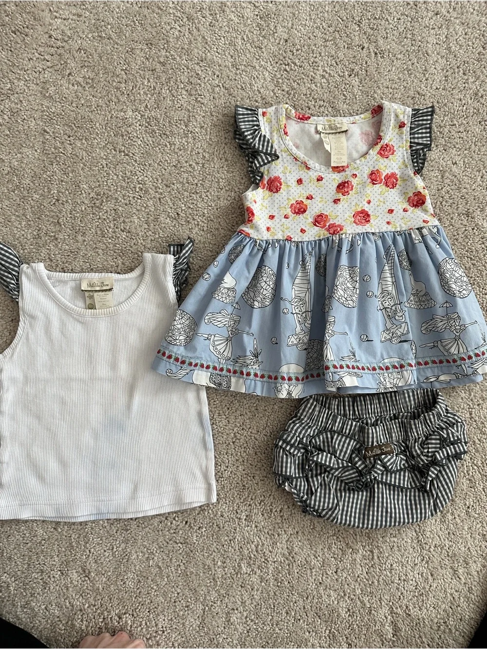 Matilda Jane Blue Floral & Stripe Dress Set with White Tank